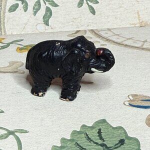 Vintage Miniature Collectible Black Resin Elephant Figurine Trunk Up